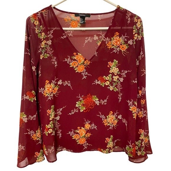 Forever 21 Tops - Forever 21 Sheer Flower Print Blouse